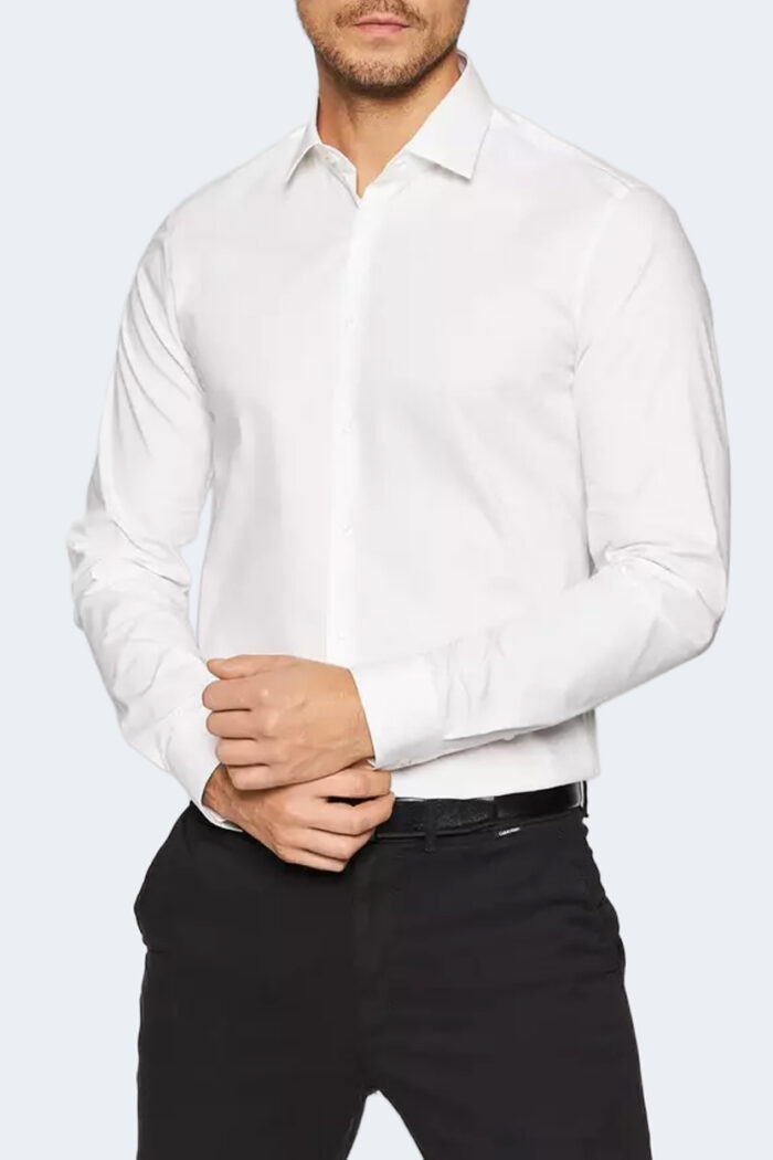 Camicia manica lunga Calvin Klein poplin stretch slim shirt Bianco