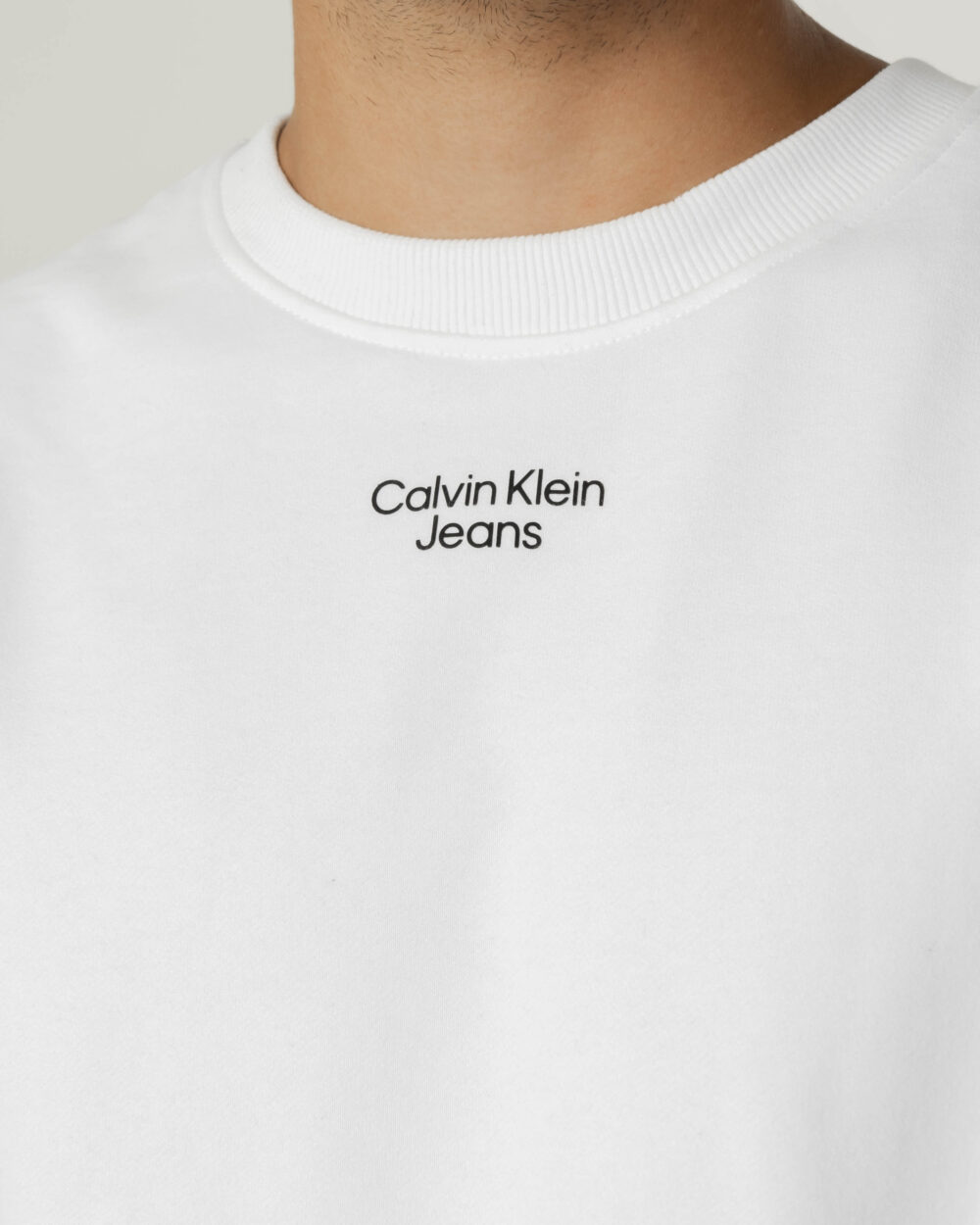 Felpa senza cappuccio Calvin Klein Jeans Bianco - Foto 3