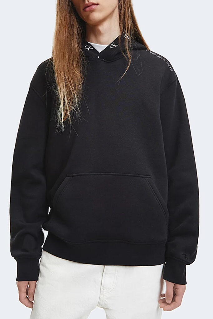 Felpa con cappuccio Calvin Klein Jeans logo jacquard hoodie Nero