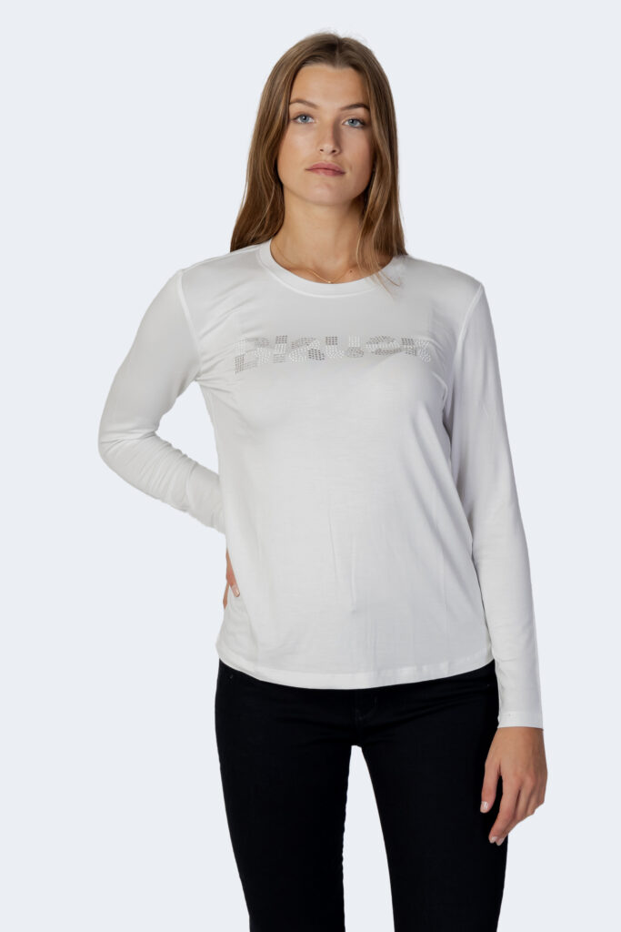 T-shirt manica lunga Blauer. scritta in strass Bianco
