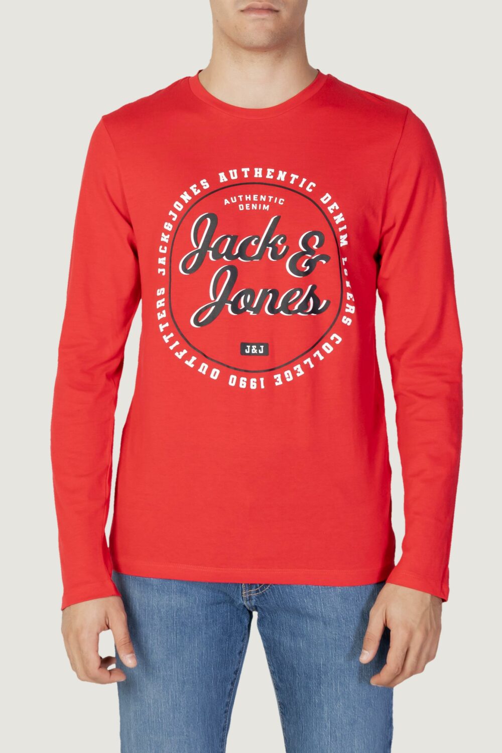 T-shirt manica lunga Jack Jones andy tee ls crew neck Rosso - Foto 1