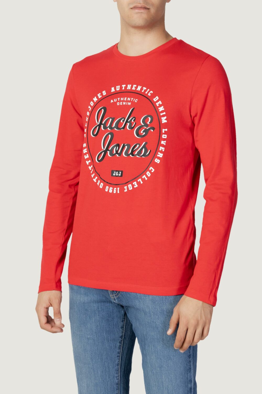T-shirt manica lunga Jack Jones andy tee ls crew neck Rosso - Foto 4