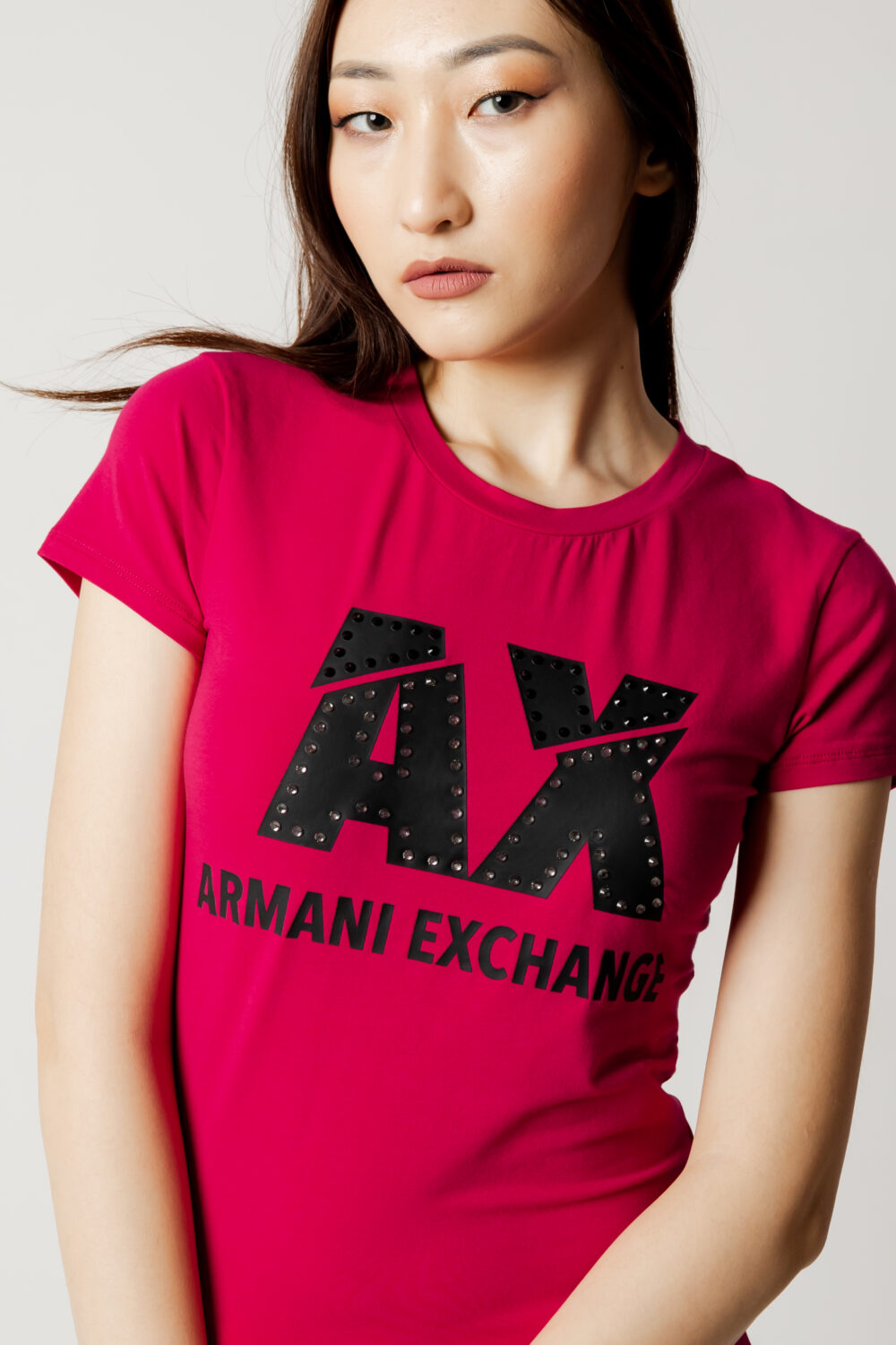 T-shirt Armani Exchange logo strass Fuxia - Foto 2