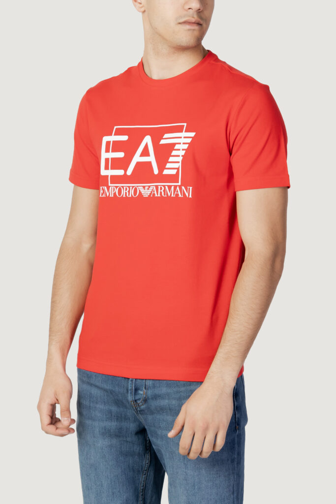 T-shirt EA7 stampa logo Rosso