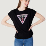 T-shirt Guess ss rn 3d flowers triangle tee Nero - Foto 1