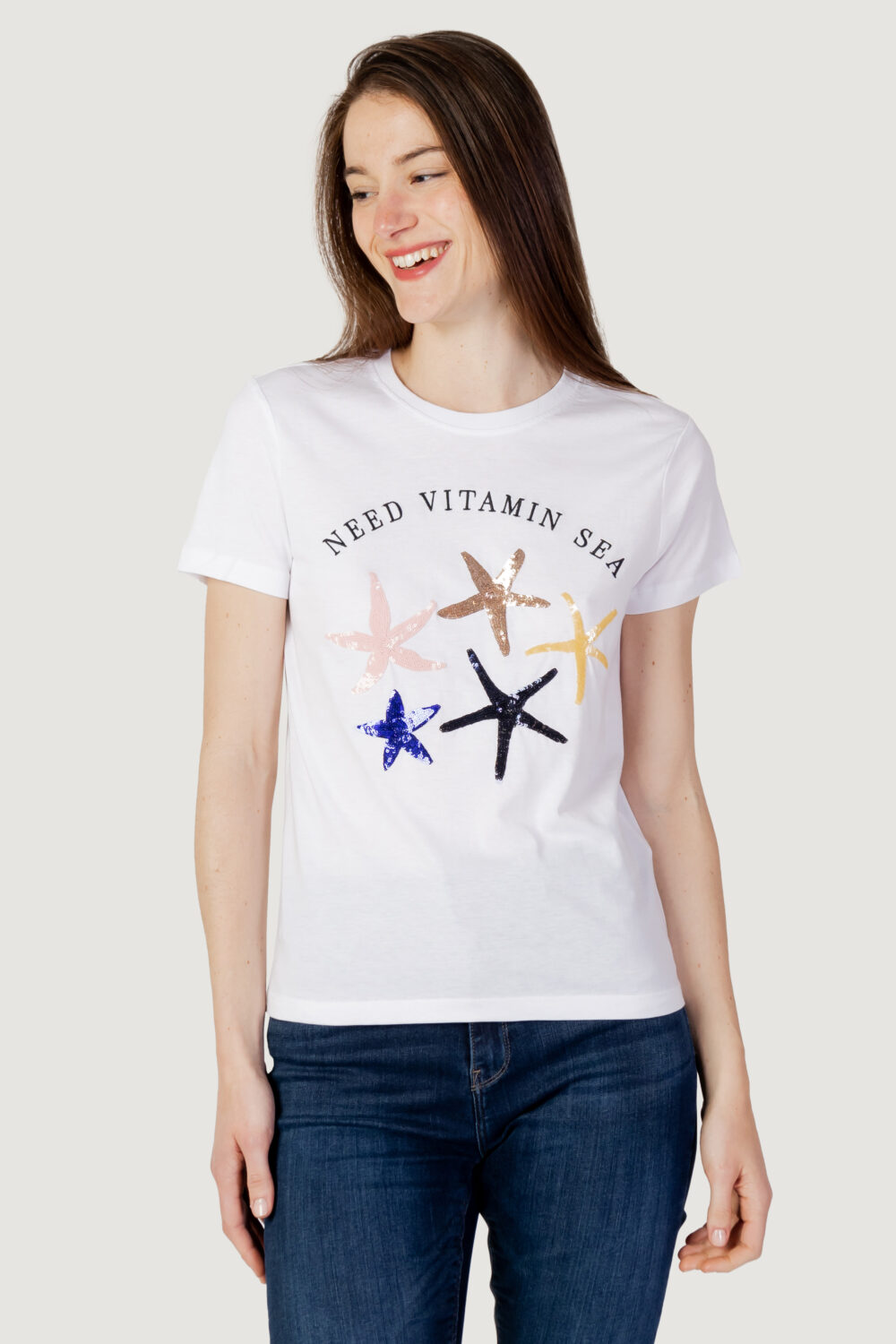 T-shirt Only onlkita reg s/s starfish top box jrs Bianco - Foto 1