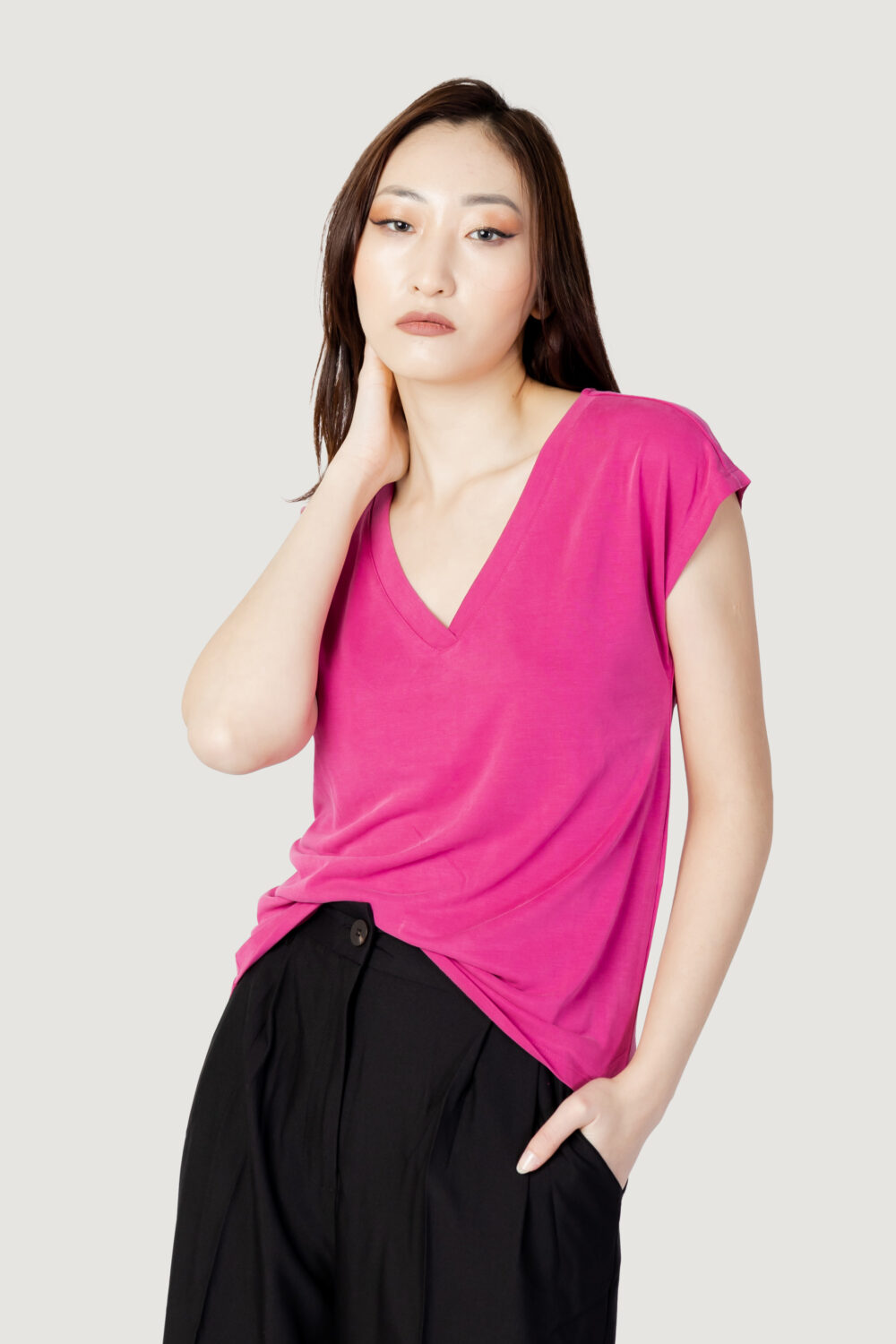 T-shirt Only onlfree s/s modal v-neck top jrs noos Fuxia - Foto 4