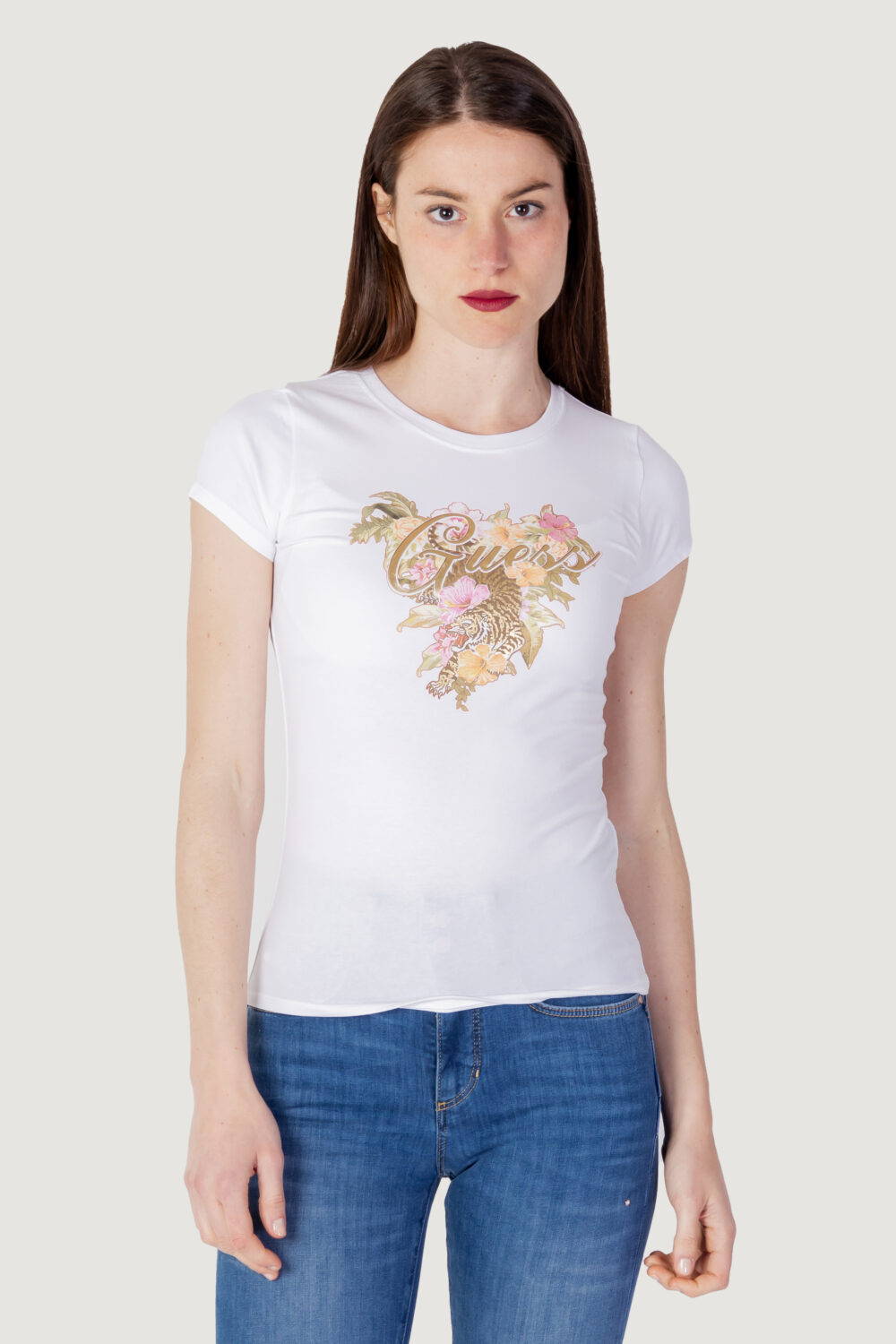 T-shirt Guess ss guess hibiscus logo r4 Bianco - Foto 1