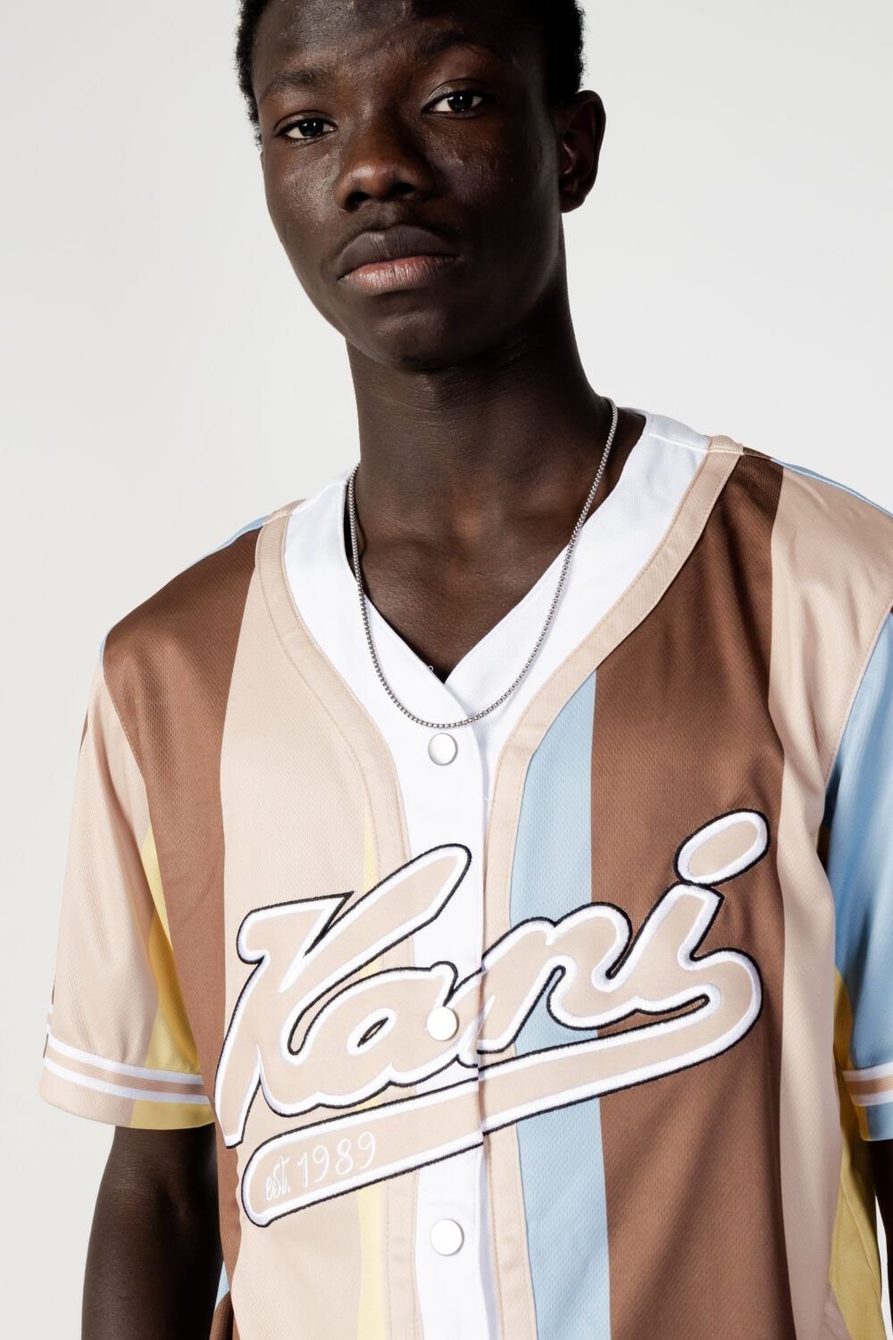 T-shirt Karl Kani varsity striped baseball Beige - Foto 3