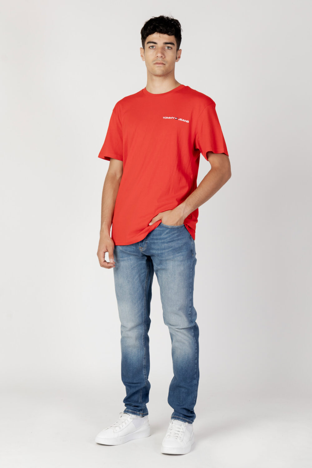 T-shirt Tommy Hilfiger Jeans tjm clsc linear ches Rosso - Foto 5