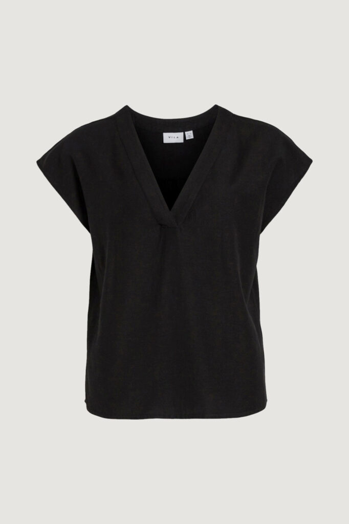 T-shirt Vila Clothes viprisilla v-neck s/s top – noos Nero