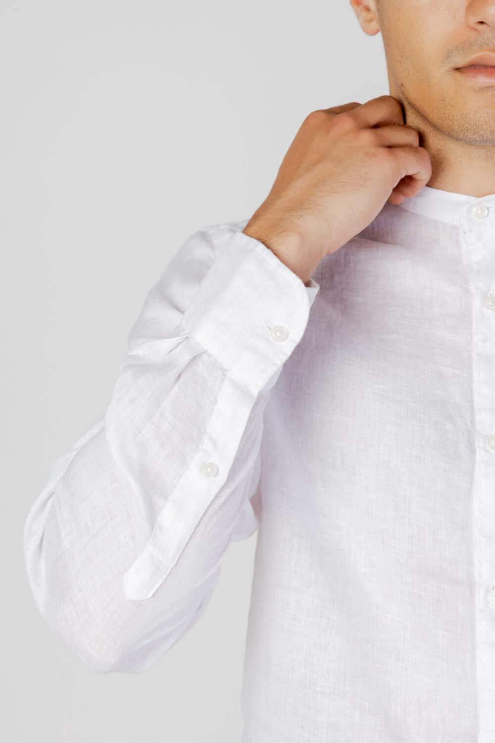 Camicia manica lunga Borghese tinta unita Bianco - Foto 3