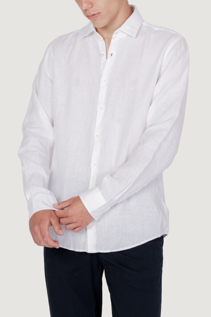 Camicia manica lunga Calvin Klein linen solid slim Bianco