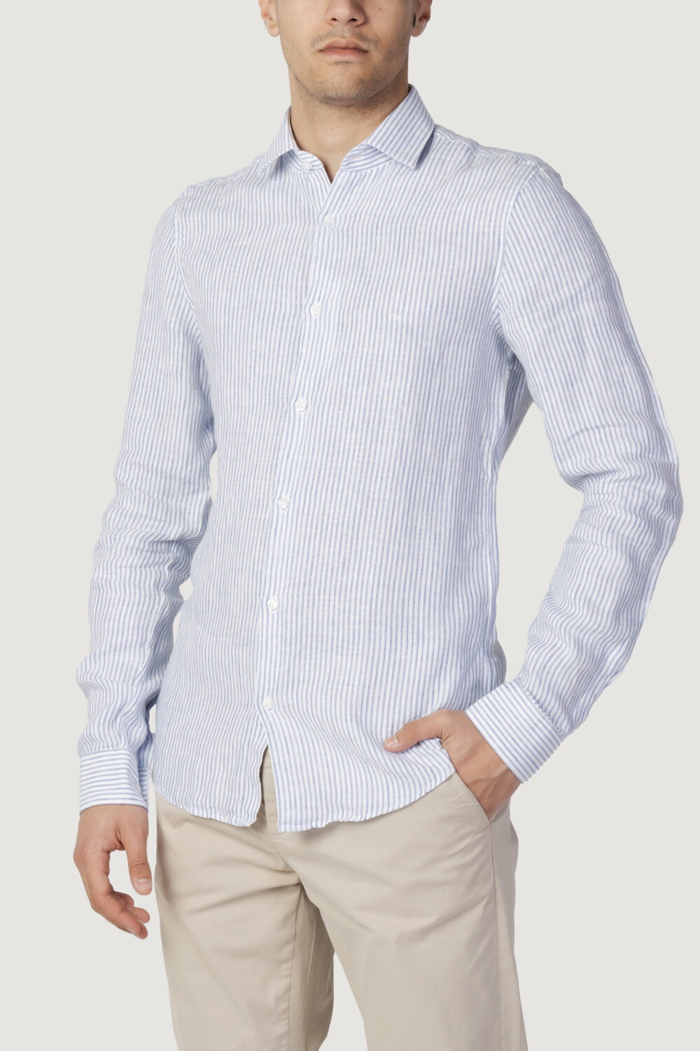 Camicia manica lunga Calvin Klein linen stripe slim shirt Blu - Foto 1