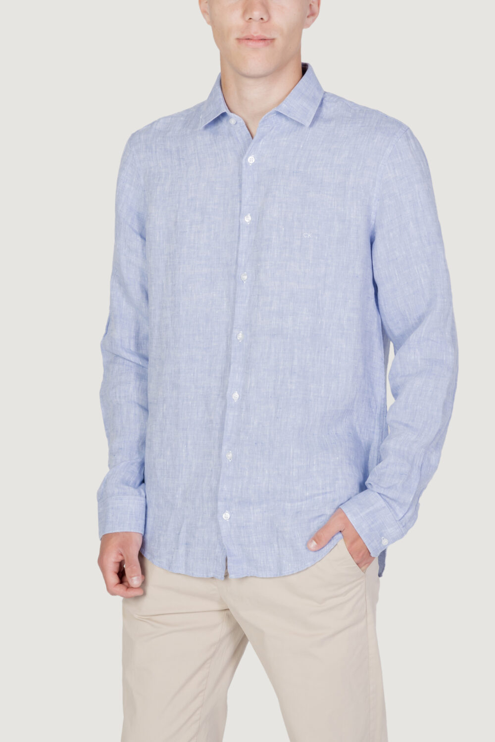 Camicia manica lunga Calvin Klein linen solid slim Blu Chiaro - Foto 1