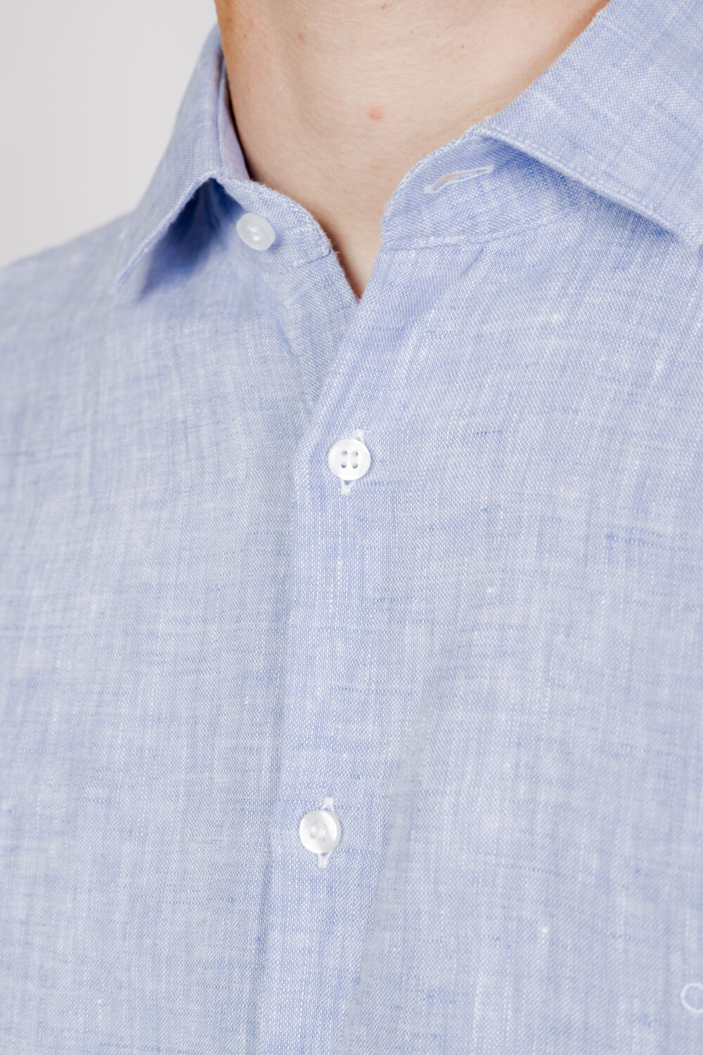 Camicia manica lunga Calvin Klein linen solid slim Blu Chiaro - Foto 5