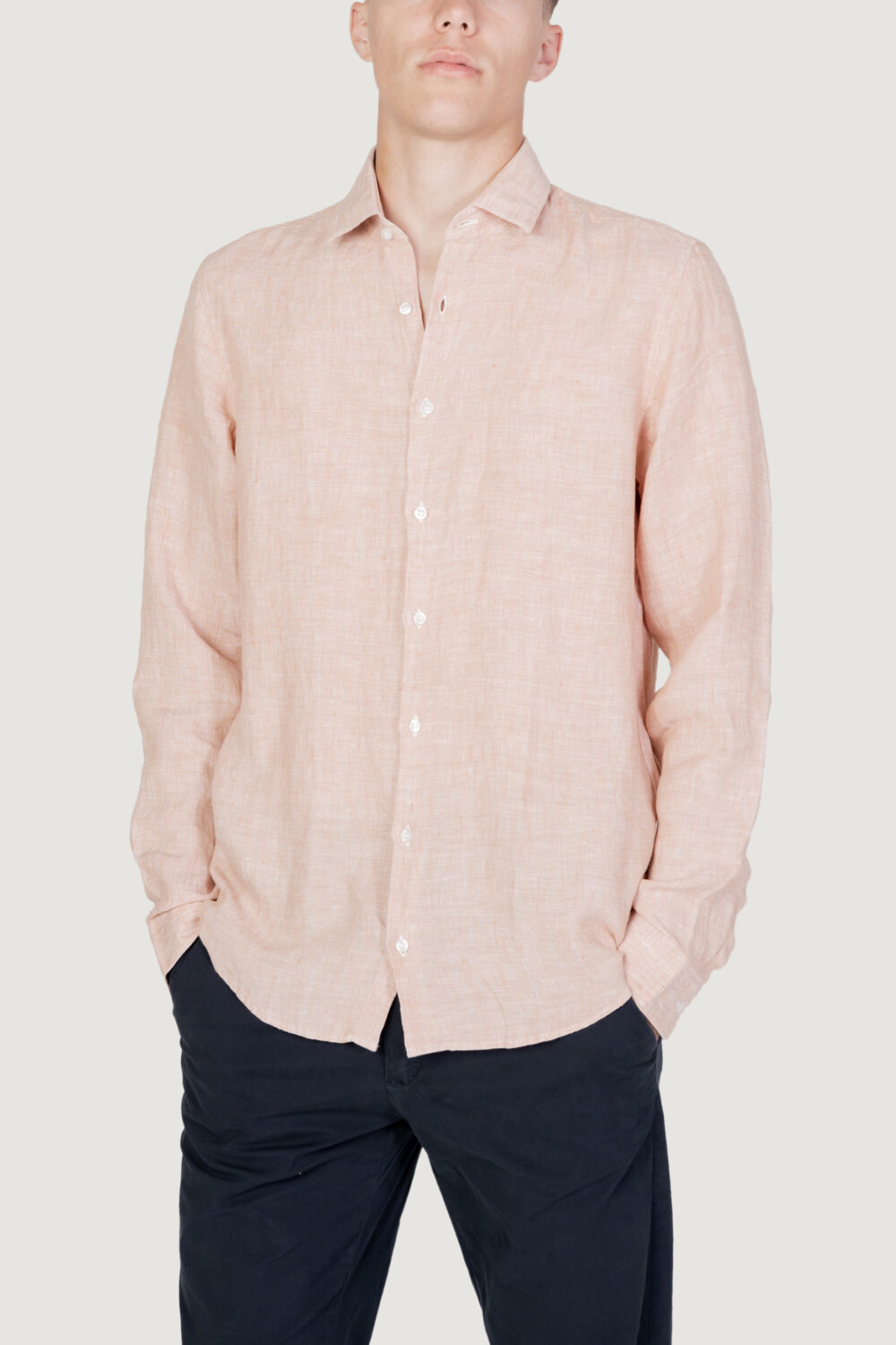 Camicia manica lunga Calvin Klein linen solid slim Peach - Foto 1