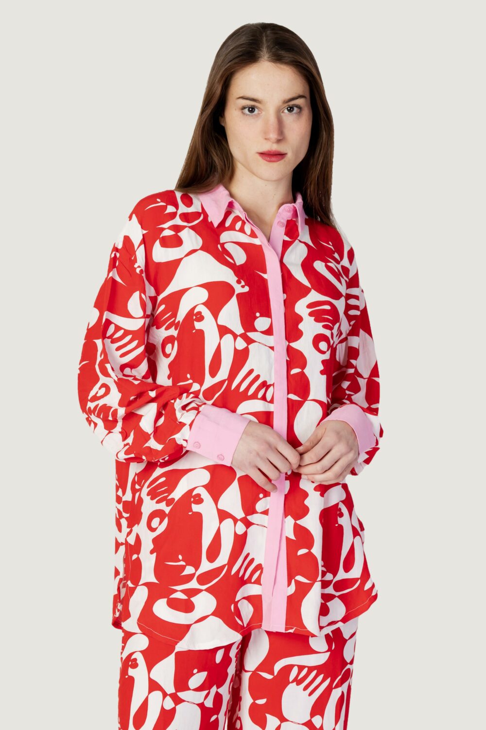 Camicia manica lunga Vila Clothes vikikki mat l/s oversize long Rosso - Foto 1