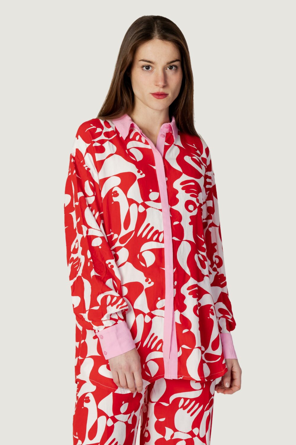 Camicia manica lunga Vila Clothes vikikki mat l/s oversize long Rosso - Foto 5