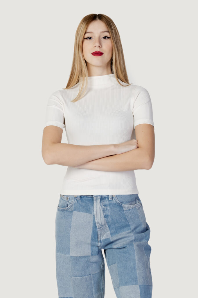 Maglia Calvin Klein Jeans shiny rib high neck Panna
