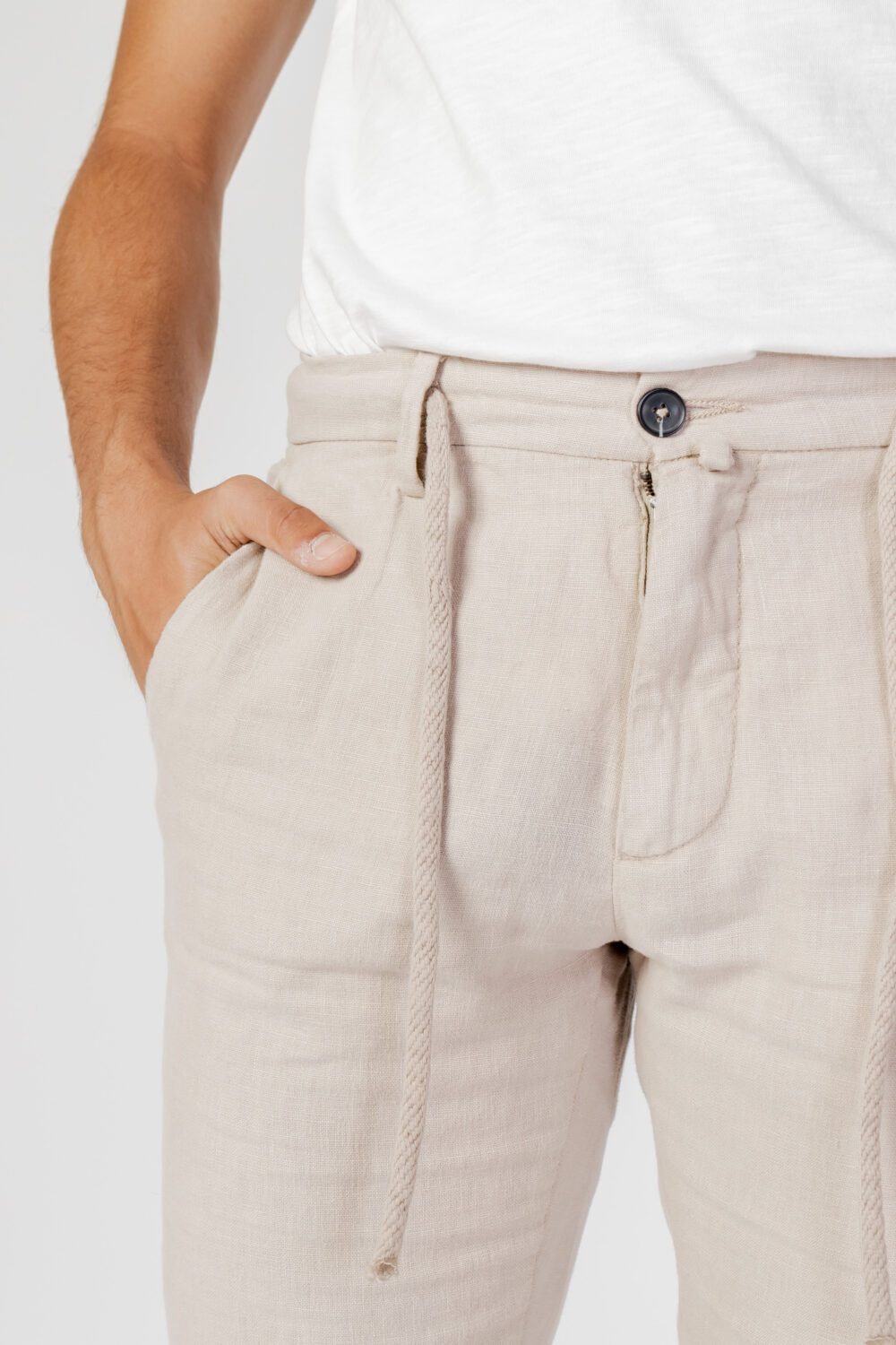 Pantaloni Borghese pantalaccio lino regular fit Beige chiaro - Foto 5