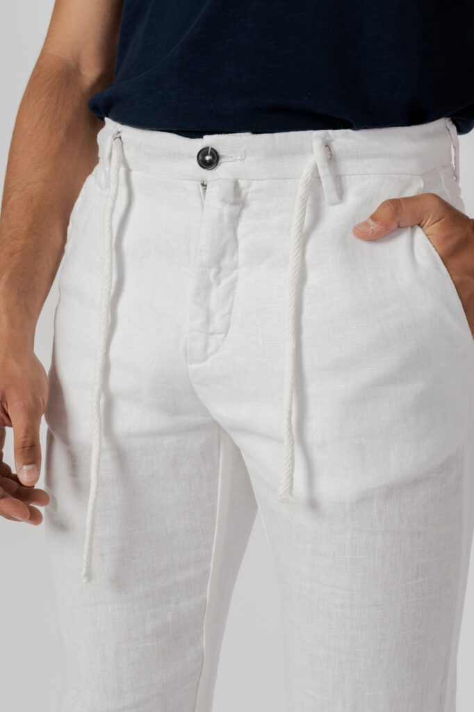Pantaloni Borghese pantalaccio lino regular fit Bianco