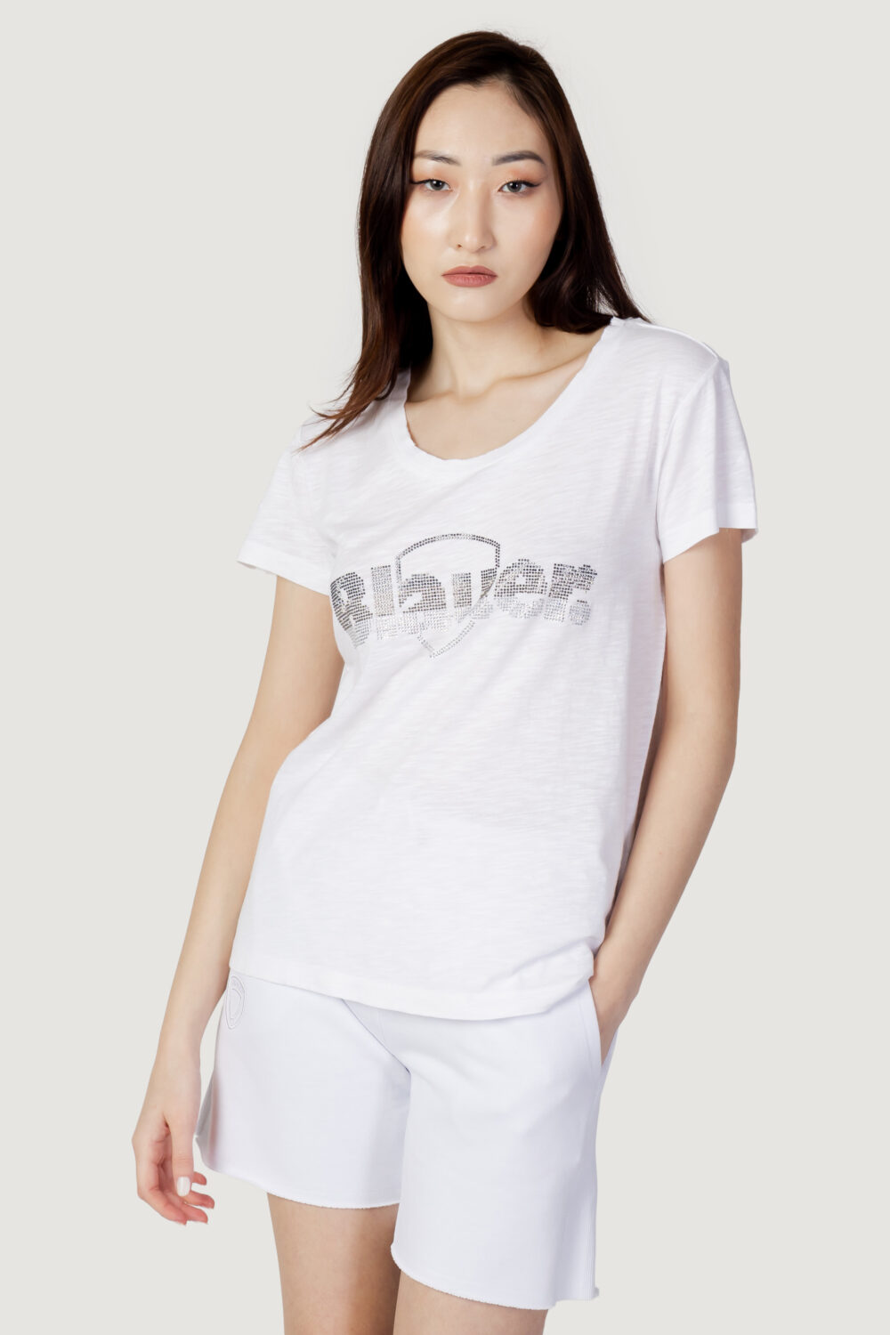 T-shirt Blauer. logo paillettes Bianco - Foto 1