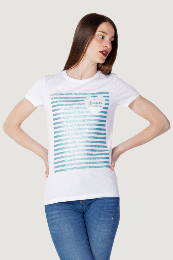T-shirt Love Moschino glitter stripes Bianco