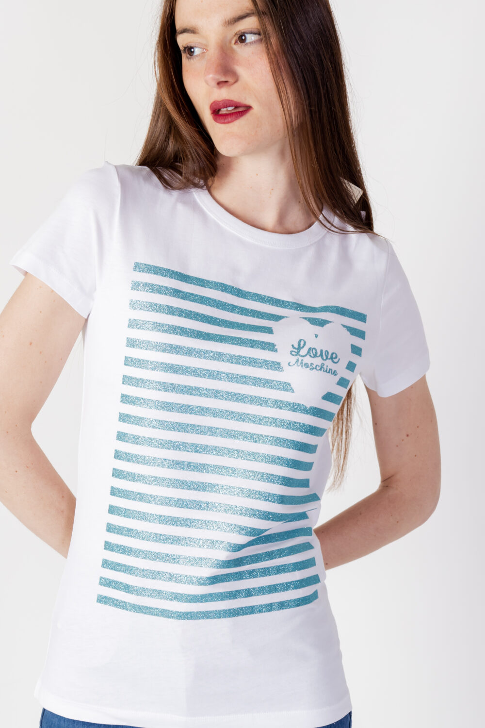 T-shirt Love Moschino glitter stripes Bianco - Foto 2