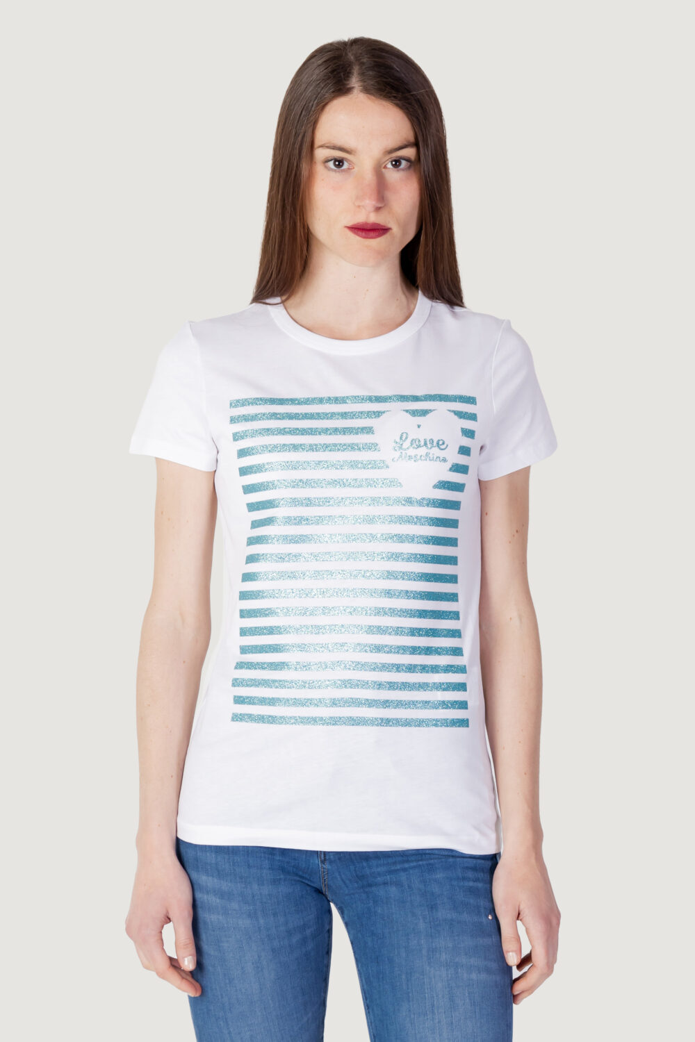 T-shirt Love Moschino glitter stripes Bianco - Foto 3