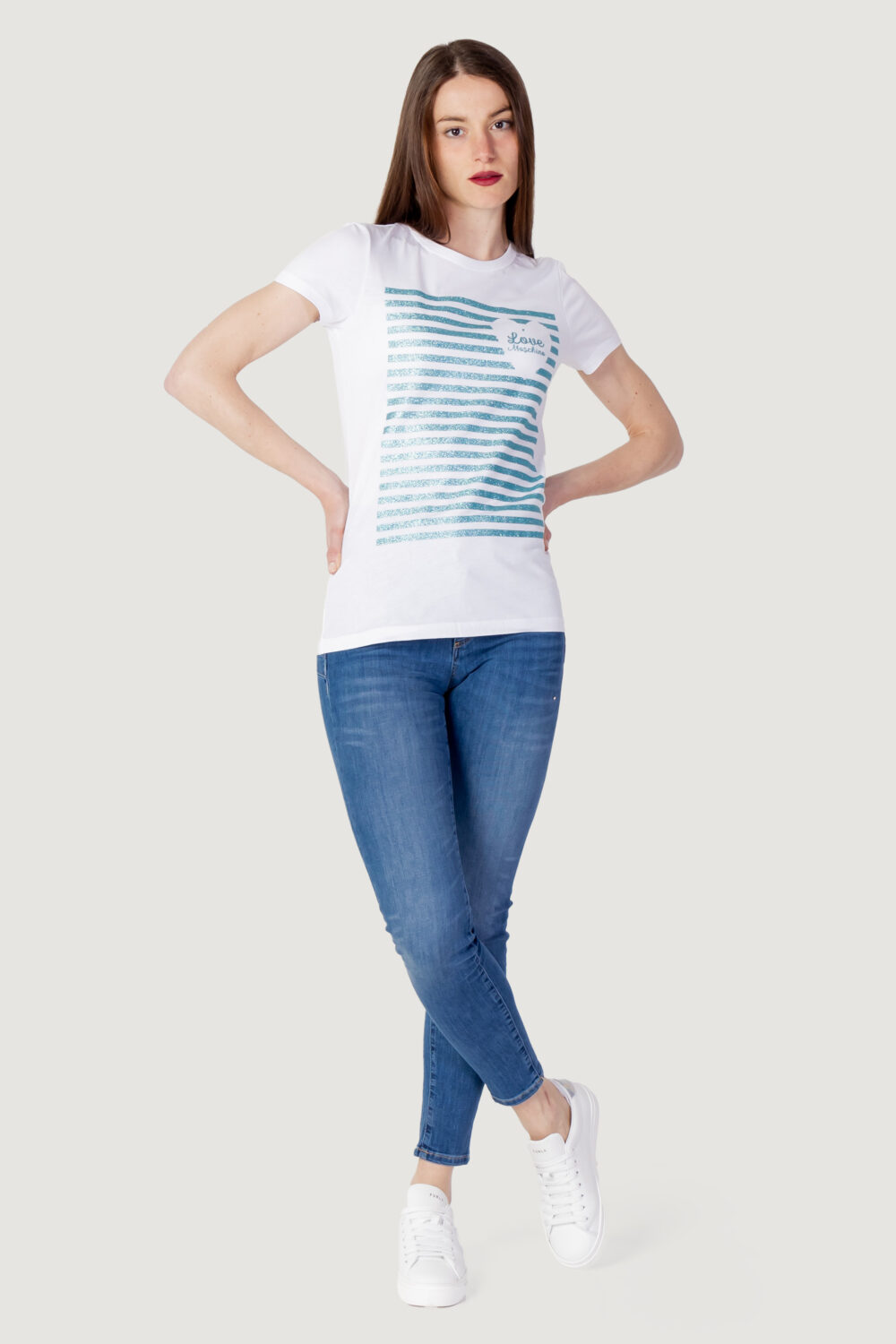 T-shirt Love Moschino glitter stripes Bianco - Foto 4