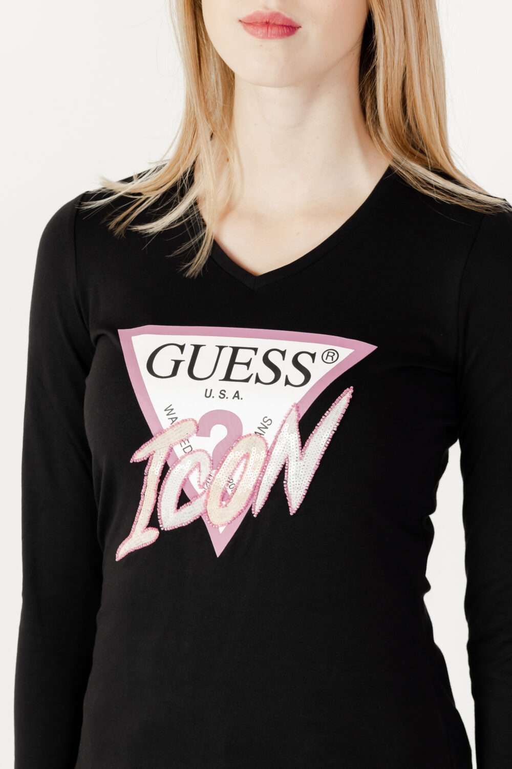 T-shirt manica lunga Guess ls vn icon tee Nero - Foto 2