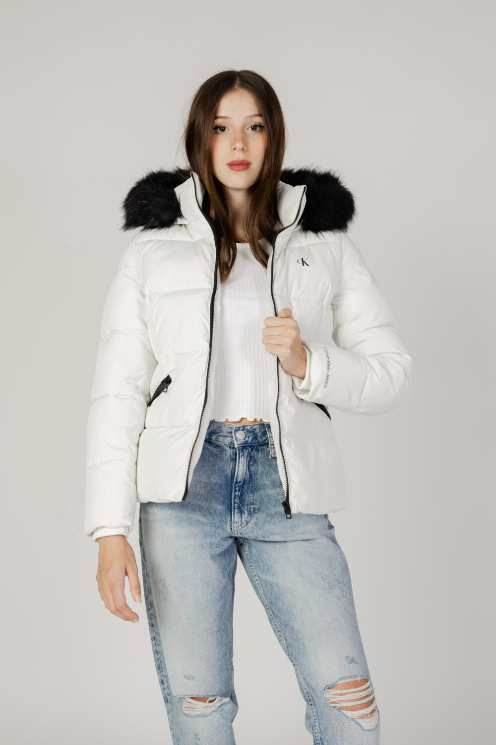 Piumino Calvin Klein Jeans faux fur hooded fitt Bianco - Foto 1