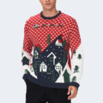 Maglione Only & Sons onsxmas reg landscape crew knit - 22023349 Rosso - Foto 1