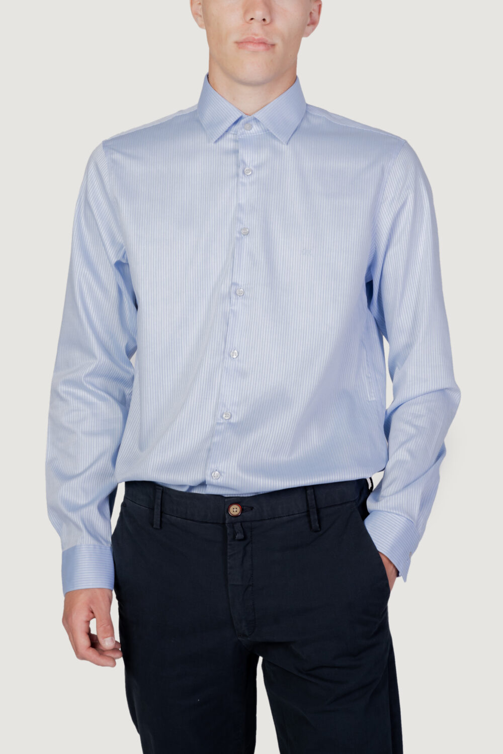 Camicia manica lunga Calvin Klein stretch collar strip k10k1105490gy Blu Chiaro - Foto 1