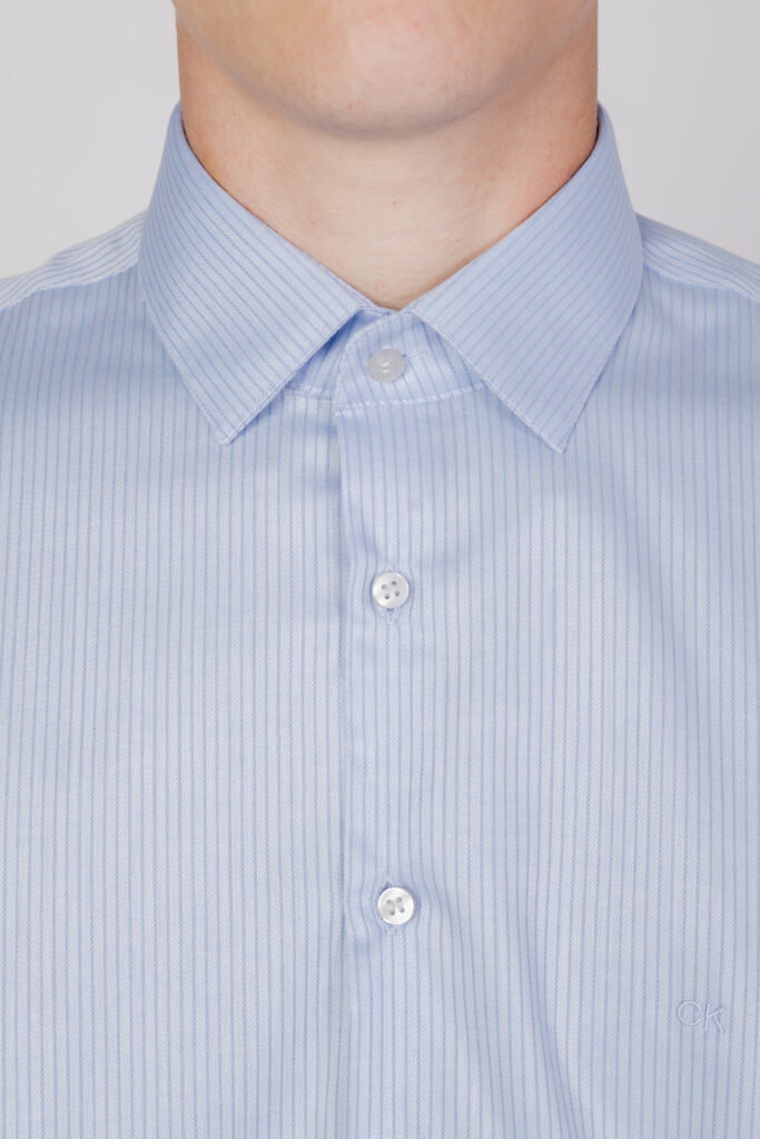 Camicia manica lunga Calvin Klein stretch collar strip k10k1105490gy Blu Chiaro