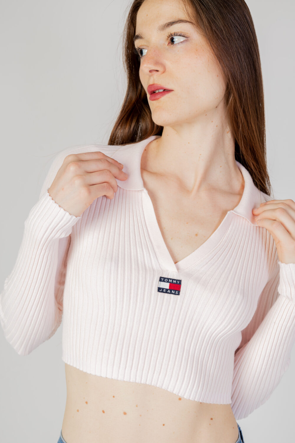 Maglione Tommy Hilfiger Jeans tjw badge rib collar Rosa Cipria - Foto 1