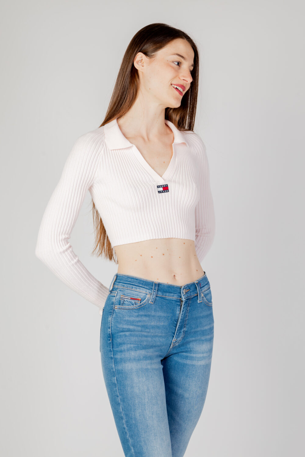 Maglione Tommy Hilfiger Jeans tjw badge rib collar Rosa Cipria - Foto 4