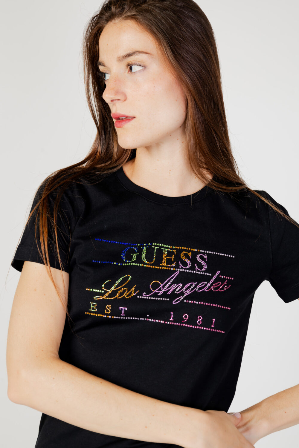 T-shirt Guess ss cn rainbow tee Nero - Foto 2