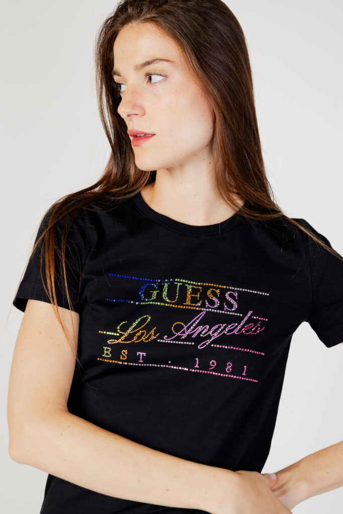 T-shirt Guess ss cn rainbow tee Nero