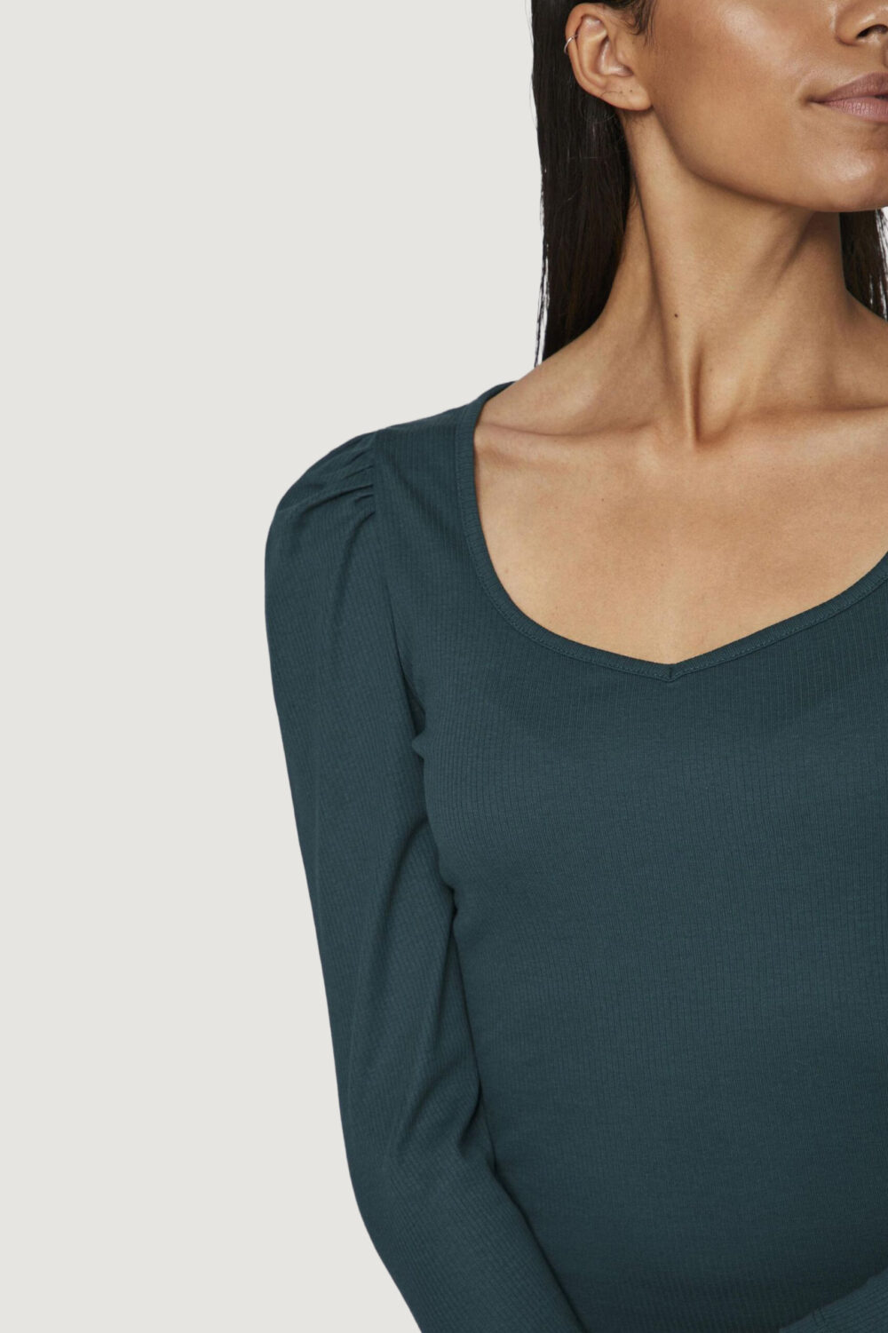 T-shirt manica lunga Vila Clothes vivils heart neck l/s top/r Verde - Foto 2