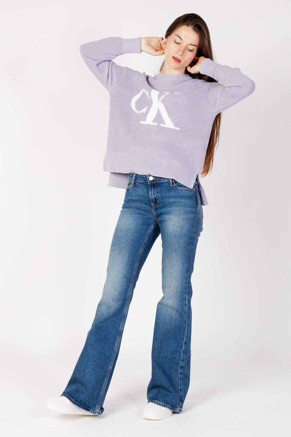 Maglione Calvin Klein Jeans ck intarsia loose Lilla - Foto 3