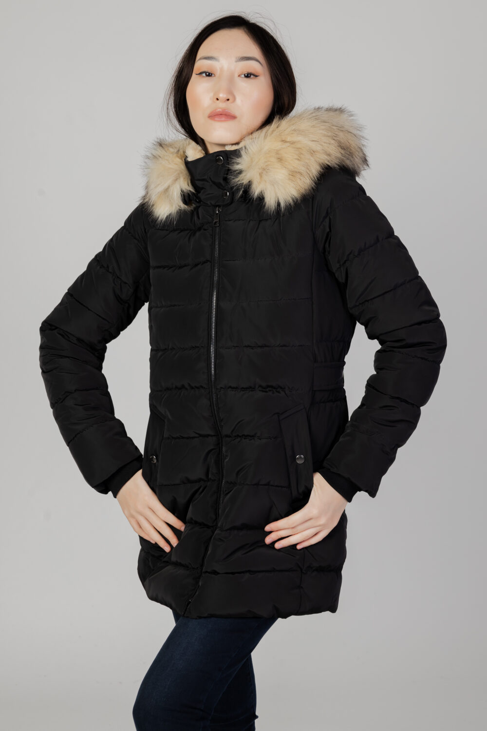 Piumino Only onlnewcamilla quilt fur hood coat cc otw Nero - Foto 1