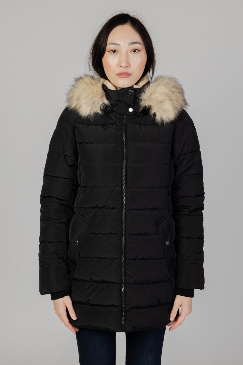 Piumino Only onlnewcamilla quilt fur hood coat cc otw Nero - Foto 6