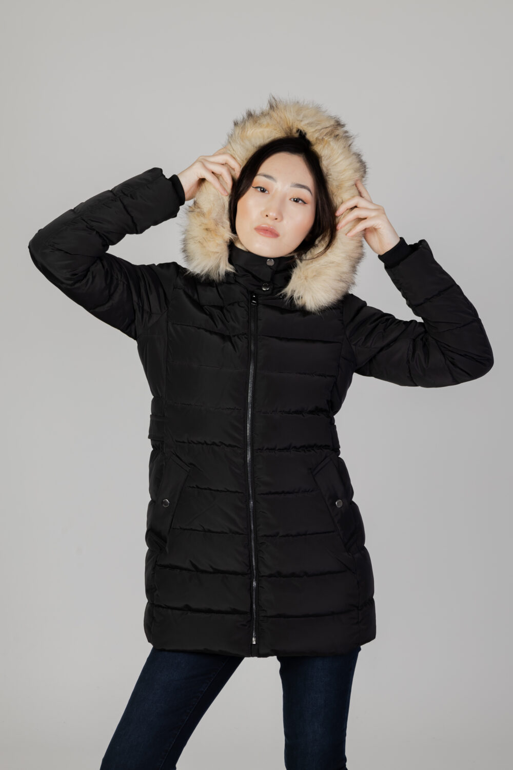 Piumino Only onlnewcamilla quilt fur hood coat cc otw Nero - Foto 7