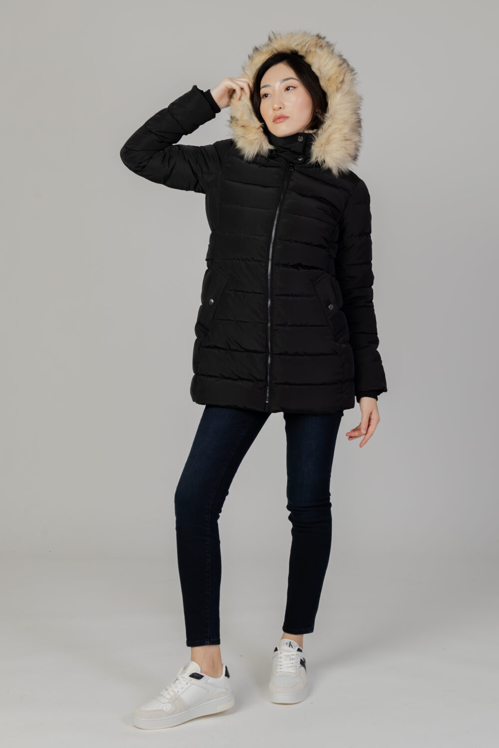 Piumino Only onlnewcamilla quilt fur hood coat cc otw Nero - Foto 8