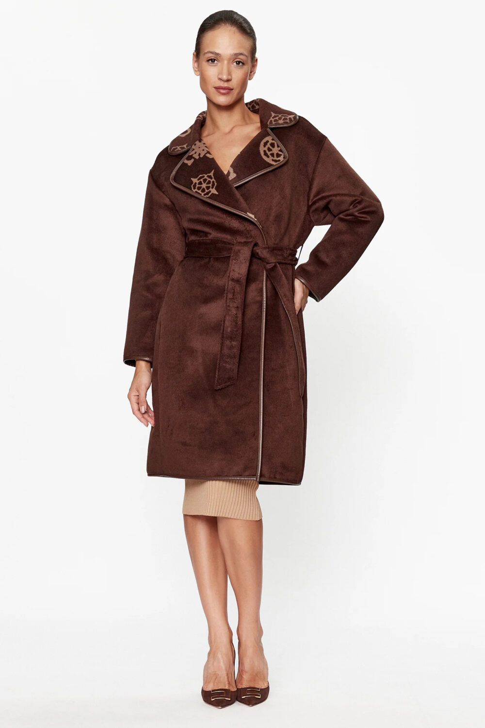 Cappotto Guess ludovica logo wrap coat Marrone - Foto 1