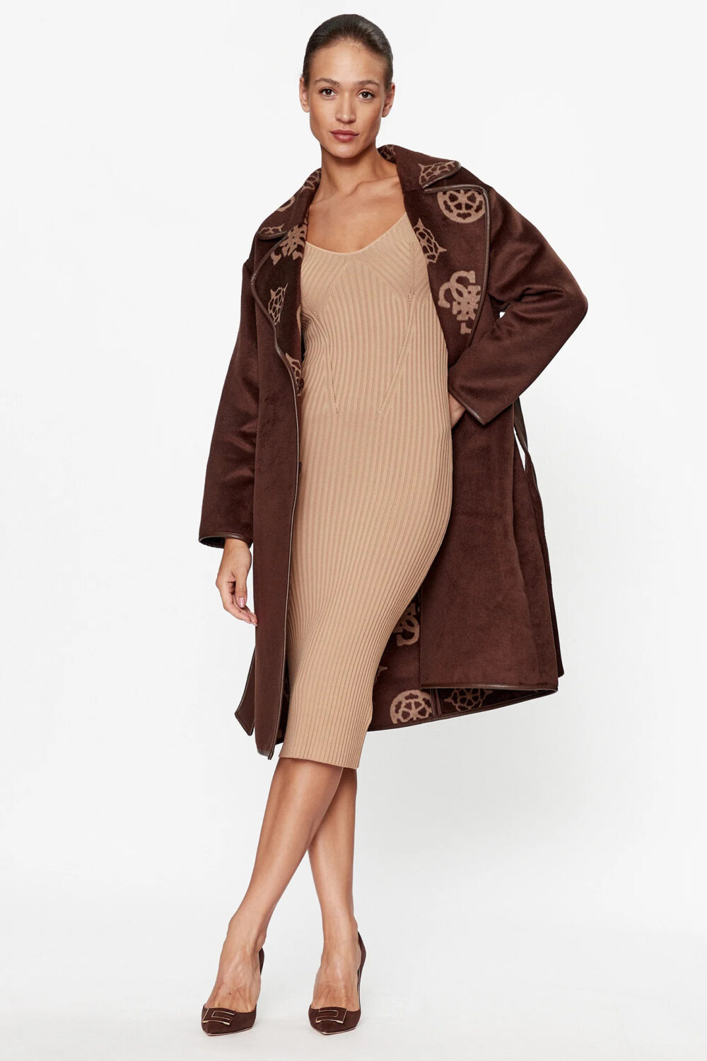 Cappotto Guess ludovica logo wrap coat Marrone - Foto 5