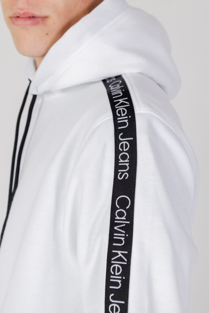 Felpa con cappuccio Calvin Klein Jeans logo tape hoodie Bianco