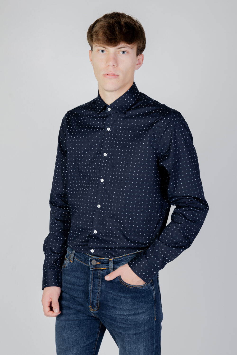 Camicia manica lunga Calvin Klein twill 2 color print Blu - Foto 1